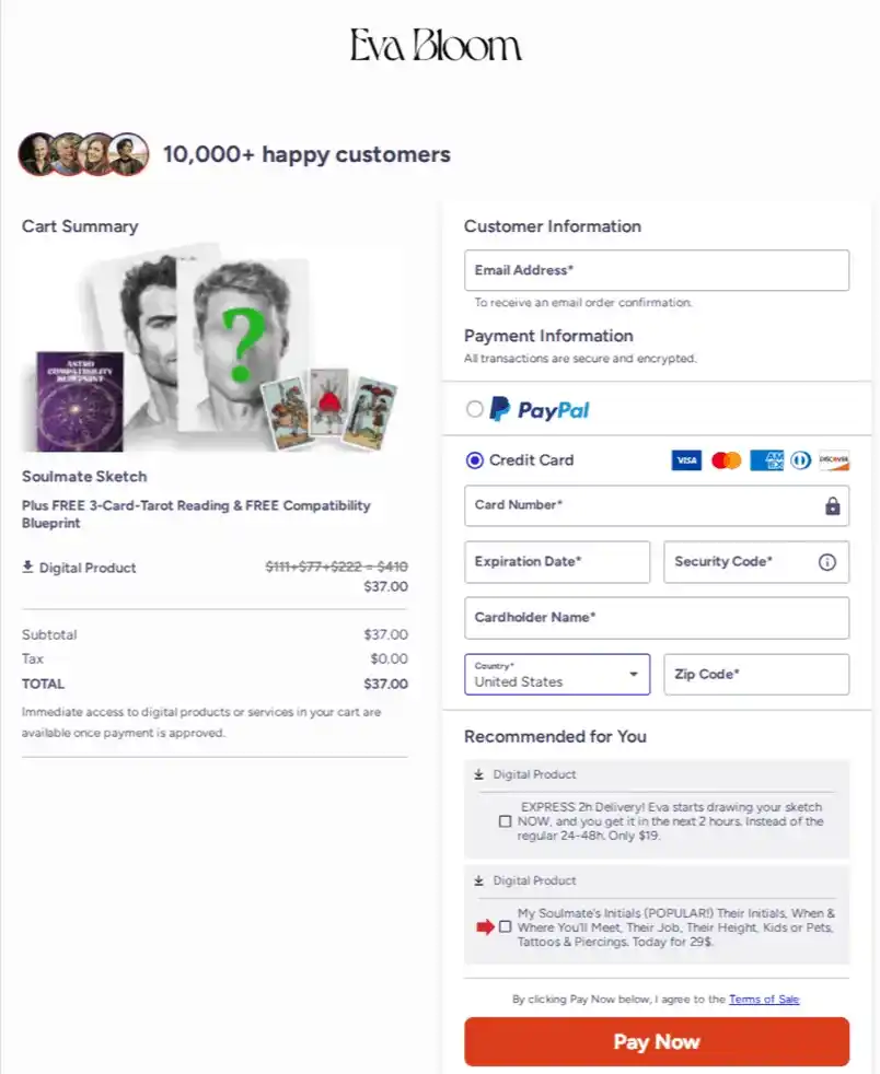 Eva Bloom Soulmate Sketch Order Form